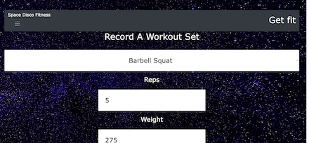 Screenshot of an app for tracking weightlifting workouts